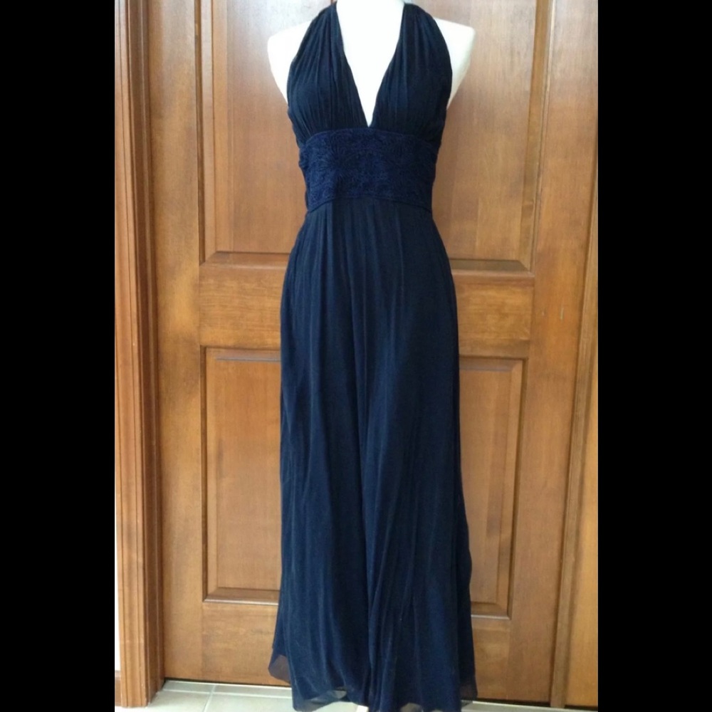Cute Midnight blue ruched maxi halter dress Size 2